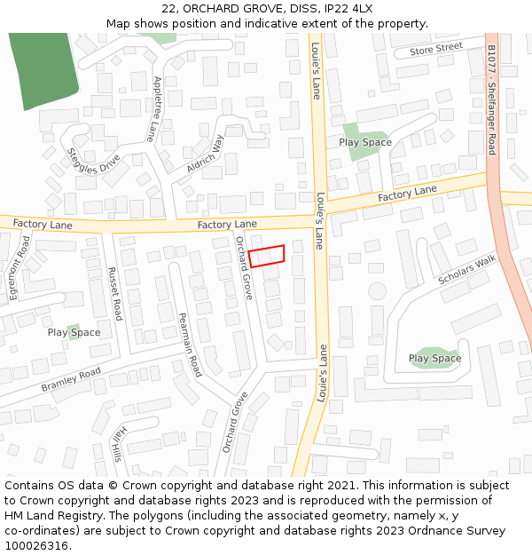 22, ORCHARD GROVE, DISS, IP22 4LX: Location map and indicative extent of plot