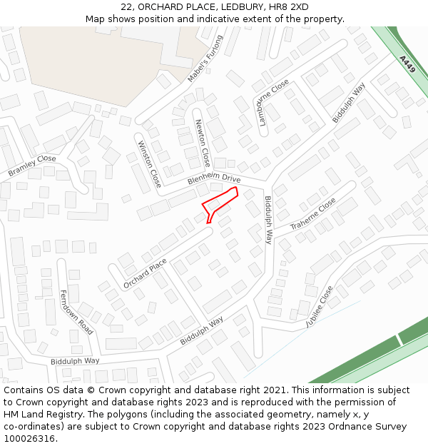 22, ORCHARD PLACE, LEDBURY, HR8 2XD: Location map and indicative extent of plot