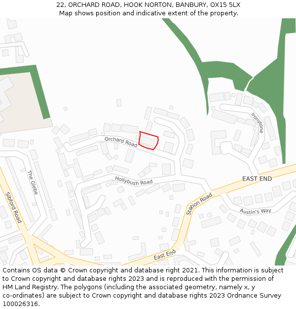 22, ORCHARD ROAD, HOOK NORTON, BANBURY, OX15 5LX: Location map and indicative extent of plot