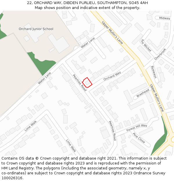 22, ORCHARD WAY, DIBDEN PURLIEU, SOUTHAMPTON, SO45 4AH: Location map and indicative extent of plot
