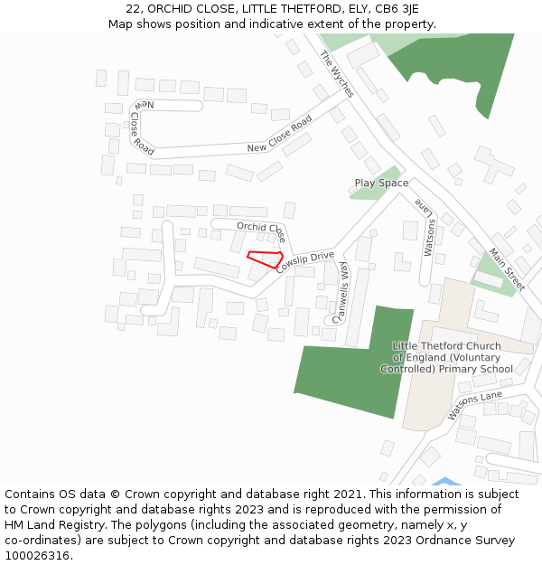 22, ORCHID CLOSE, LITTLE THETFORD, ELY, CB6 3JE: Location map and indicative extent of plot