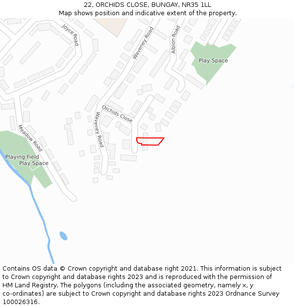 22, ORCHIDS CLOSE, BUNGAY, NR35 1LL: Location map and indicative extent of plot