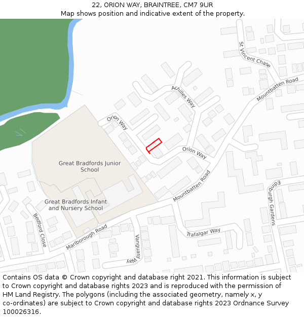 22, ORION WAY, BRAINTREE, CM7 9UR: Location map and indicative extent of plot