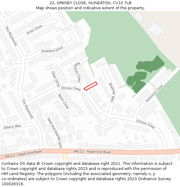 22, ORKNEY CLOSE, NUNEATON, CV10 7LB: Location map and indicative extent of plot