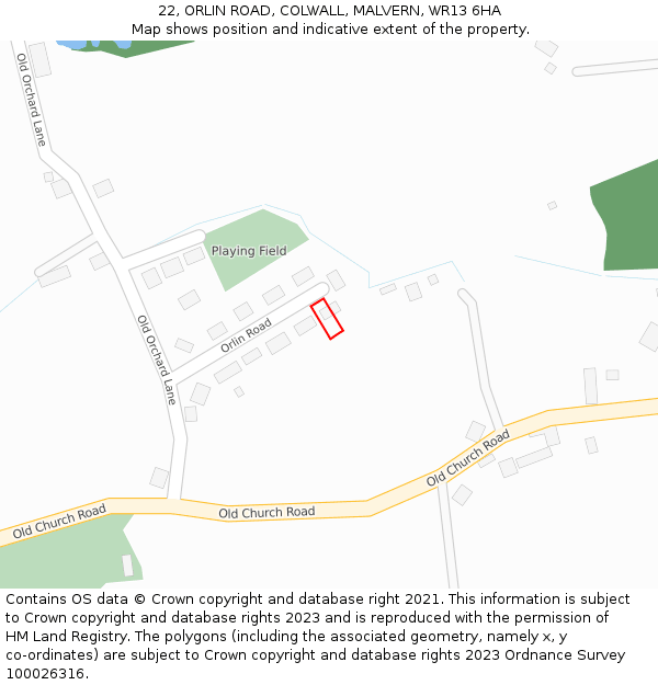 22, ORLIN ROAD, COLWALL, MALVERN, WR13 6HA: Location map and indicative extent of plot