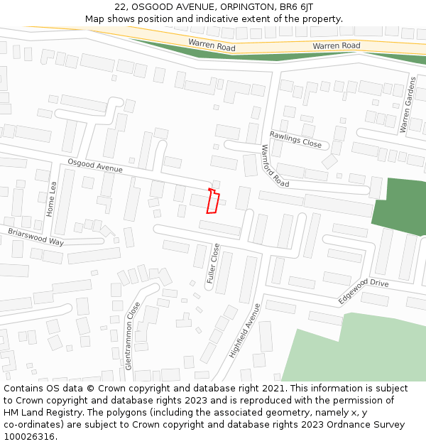 22, OSGOOD AVENUE, ORPINGTON, BR6 6JT: Location map and indicative extent of plot