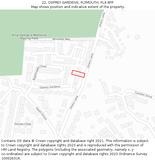 22, OSPREY GARDENS, PLYMOUTH, PL9 8PP: Location map and indicative extent of plot