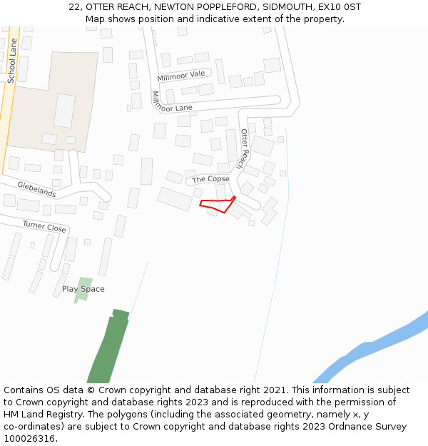 22, OTTER REACH, NEWTON POPPLEFORD, SIDMOUTH, EX10 0ST: Location map and indicative extent of plot