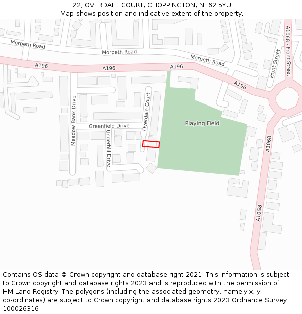 22, OVERDALE COURT, CHOPPINGTON, NE62 5YU: Location map and indicative extent of plot