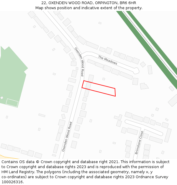 22, OXENDEN WOOD ROAD, ORPINGTON, BR6 6HR: Location map and indicative extent of plot