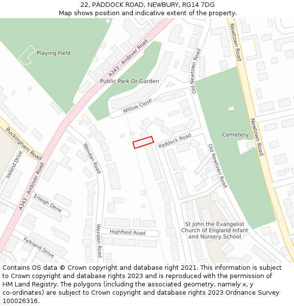22, PADDOCK ROAD, NEWBURY, RG14 7DG: Location map and indicative extent of plot