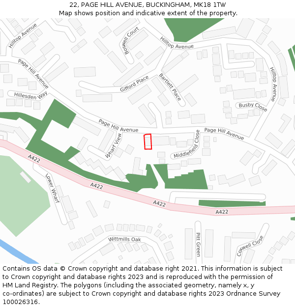 22, PAGE HILL AVENUE, BUCKINGHAM, MK18 1TW: Location map and indicative extent of plot