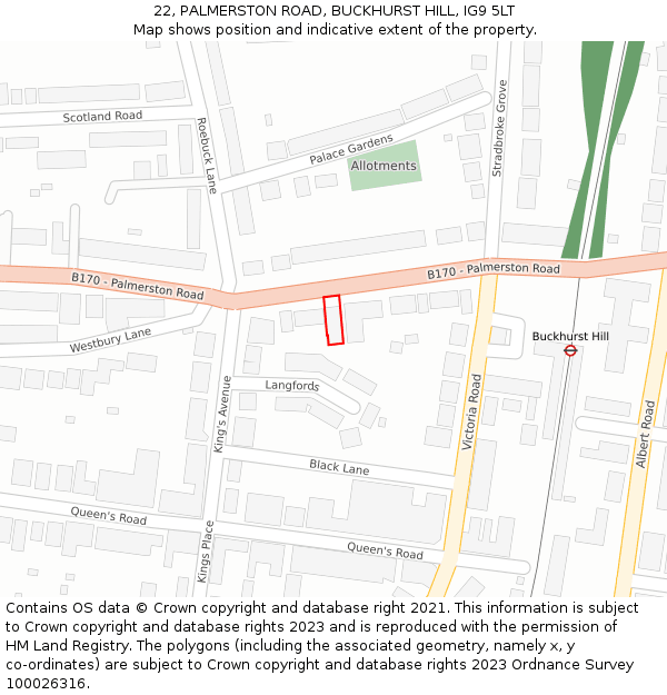 22, PALMERSTON ROAD, BUCKHURST HILL, IG9 5LT: Location map and indicative extent of plot