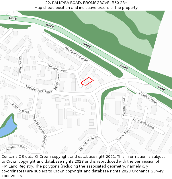 22, PALMYRA ROAD, BROMSGROVE, B60 2RH: Location map and indicative extent of plot