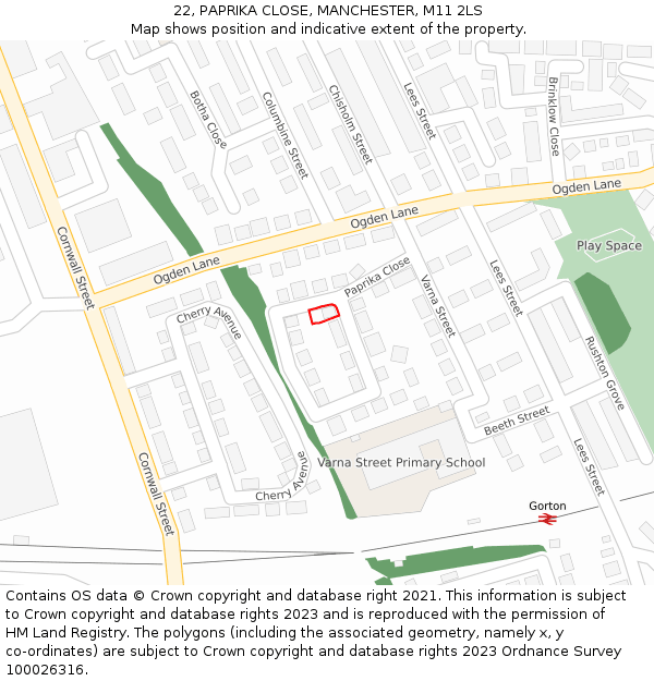 22, PAPRIKA CLOSE, MANCHESTER, M11 2LS: Location map and indicative extent of plot