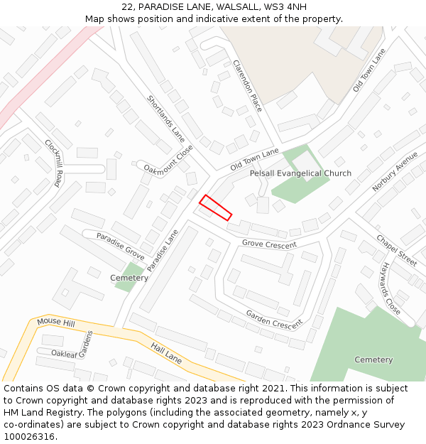 22, PARADISE LANE, WALSALL, WS3 4NH: Location map and indicative extent of plot