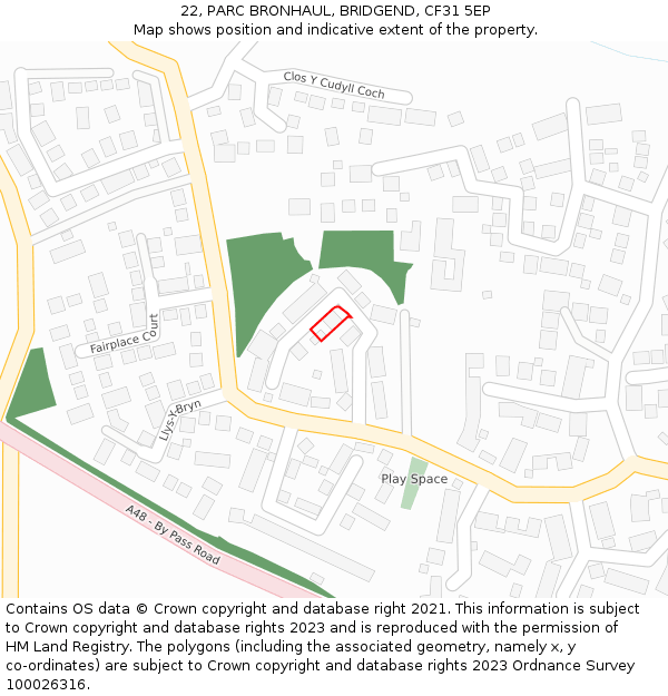 22, PARC BRONHAUL, BRIDGEND, CF31 5EP: Location map and indicative extent of plot
