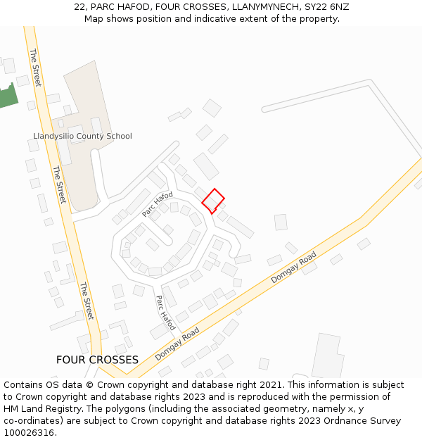 22, PARC HAFOD, FOUR CROSSES, LLANYMYNECH, SY22 6NZ: Location map and indicative extent of plot