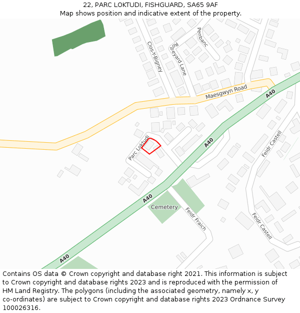 22, PARC LOKTUDI, FISHGUARD, SA65 9AF: Location map and indicative extent of plot