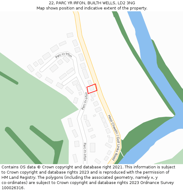 22, PARC YR IRFON, BUILTH WELLS, LD2 3NG: Location map and indicative extent of plot