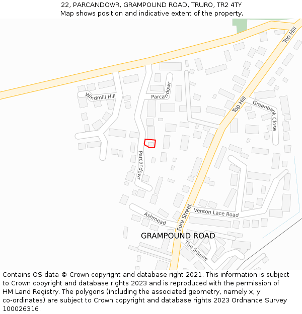 22, PARCANDOWR, GRAMPOUND ROAD, TRURO, TR2 4TY: Location map and indicative extent of plot