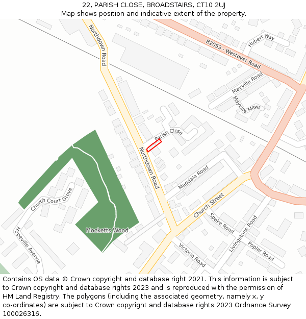 22, PARISH CLOSE, BROADSTAIRS, CT10 2UJ: Location map and indicative extent of plot