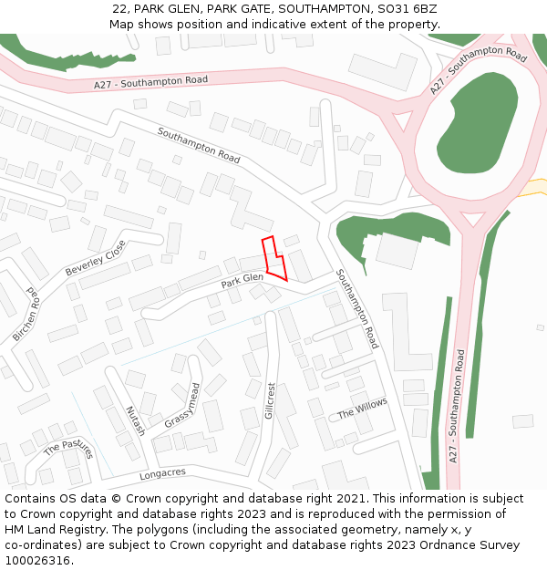 22, PARK GLEN, PARK GATE, SOUTHAMPTON, SO31 6BZ: Location map and indicative extent of plot