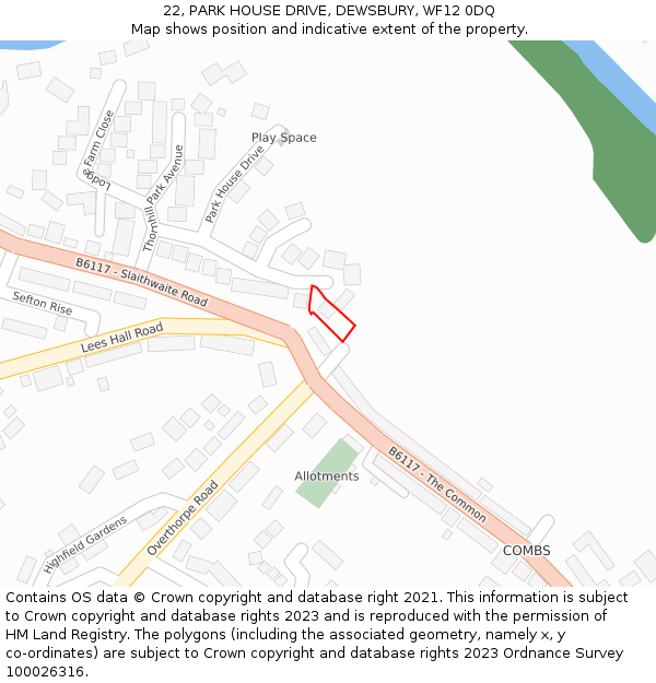 22, PARK HOUSE DRIVE, DEWSBURY, WF12 0DQ: Location map and indicative extent of plot