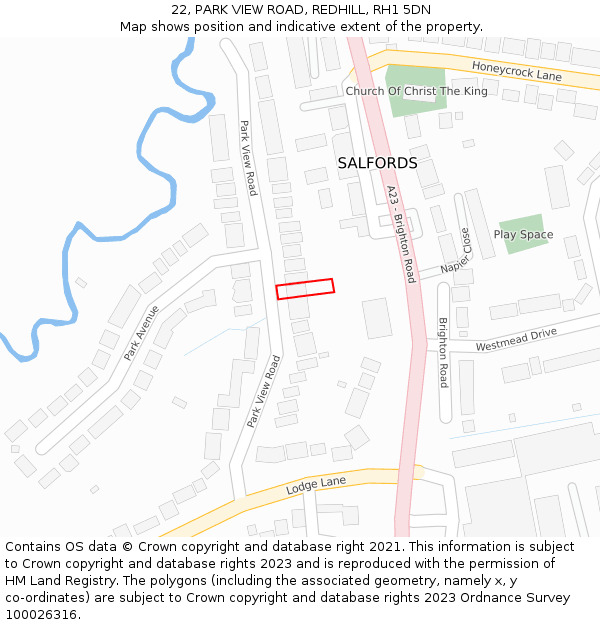 22, PARK VIEW ROAD, REDHILL, RH1 5DN: Location map and indicative extent of plot