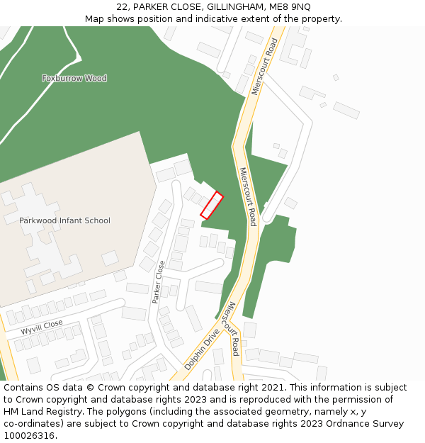 22, PARKER CLOSE, GILLINGHAM, ME8 9NQ: Location map and indicative extent of plot