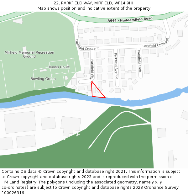 22, PARKFIELD WAY, MIRFIELD, WF14 9HH: Location map and indicative extent of plot