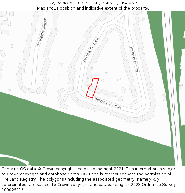 22, PARKGATE CRESCENT, BARNET, EN4 0NP: Location map and indicative extent of plot