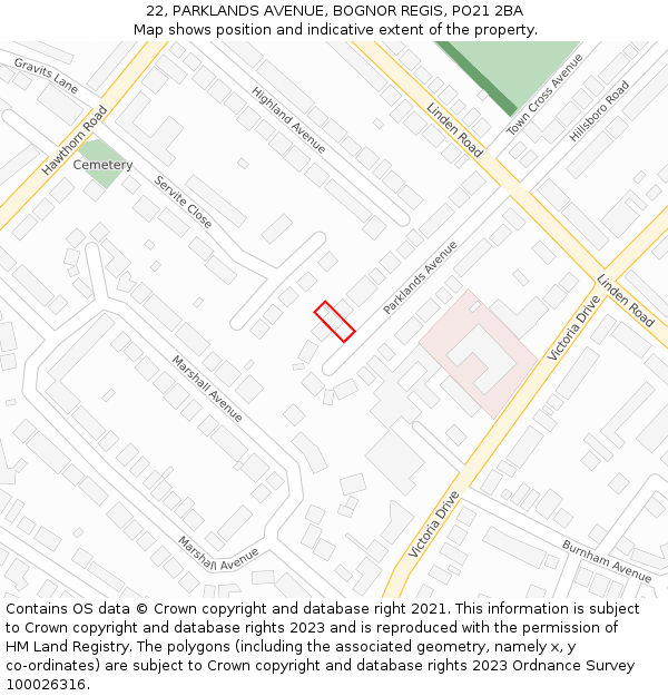 22, PARKLANDS AVENUE, BOGNOR REGIS, PO21 2BA: Location map and indicative extent of plot