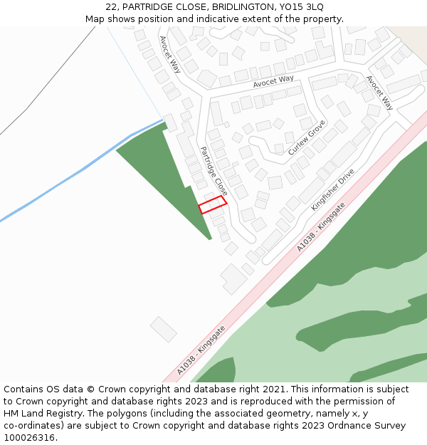 22, PARTRIDGE CLOSE, BRIDLINGTON, YO15 3LQ: Location map and indicative extent of plot