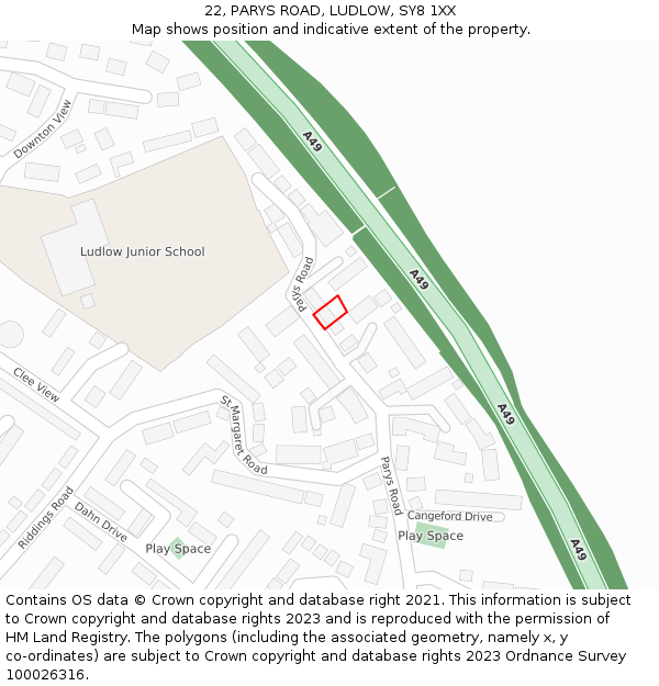 22, PARYS ROAD, LUDLOW, SY8 1XX: Location map and indicative extent of plot