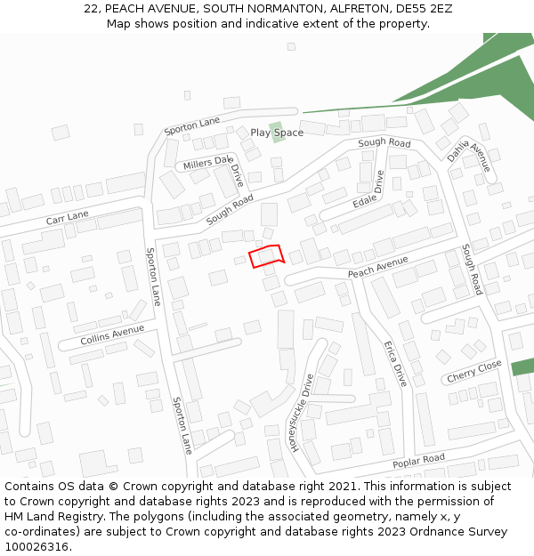 22, PEACH AVENUE, SOUTH NORMANTON, ALFRETON, DE55 2EZ: Location map and indicative extent of plot