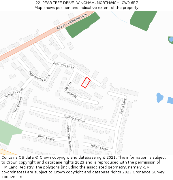 22, PEAR TREE DRIVE, WINCHAM, NORTHWICH, CW9 6EZ: Location map and indicative extent of plot