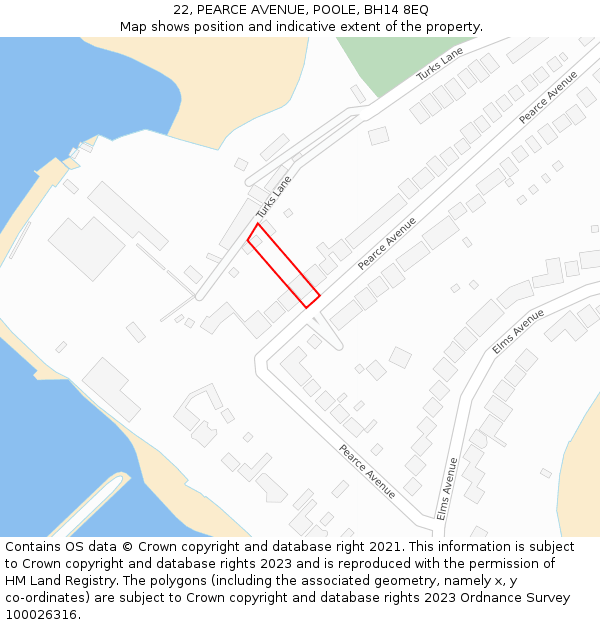 22, PEARCE AVENUE, POOLE, BH14 8EQ: Location map and indicative extent of plot