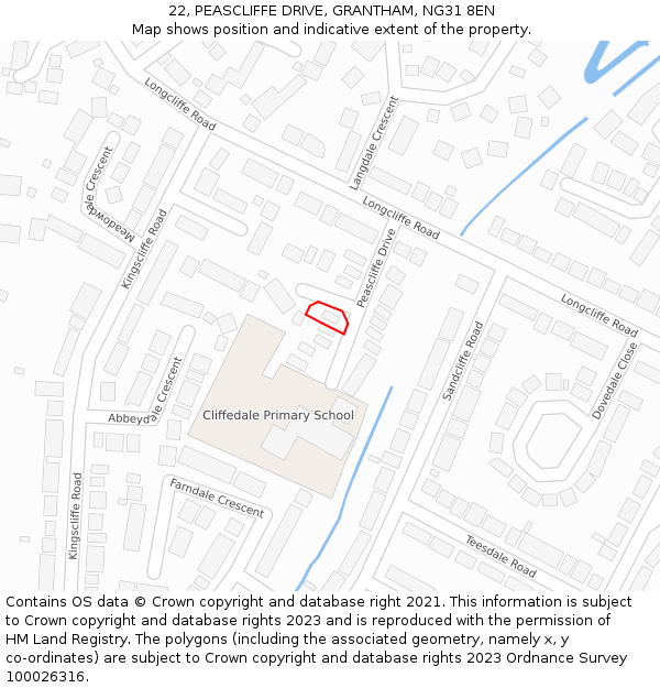 22, PEASCLIFFE DRIVE, GRANTHAM, NG31 8EN: Location map and indicative extent of plot