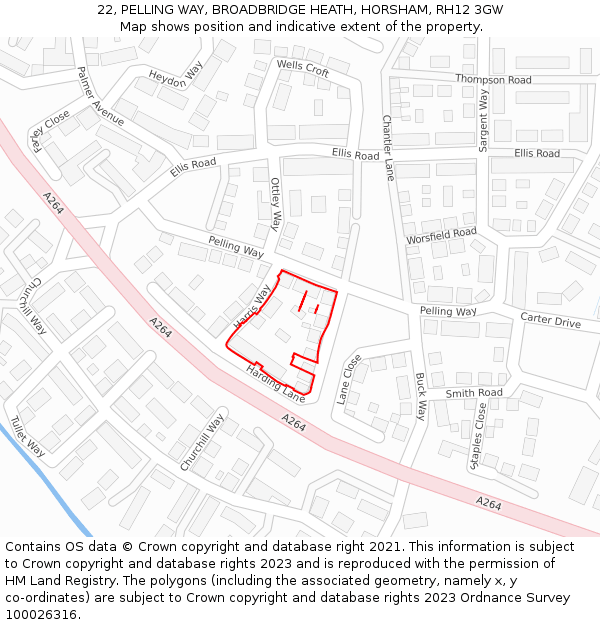 22, PELLING WAY, BROADBRIDGE HEATH, HORSHAM, RH12 3GW: Location map and indicative extent of plot