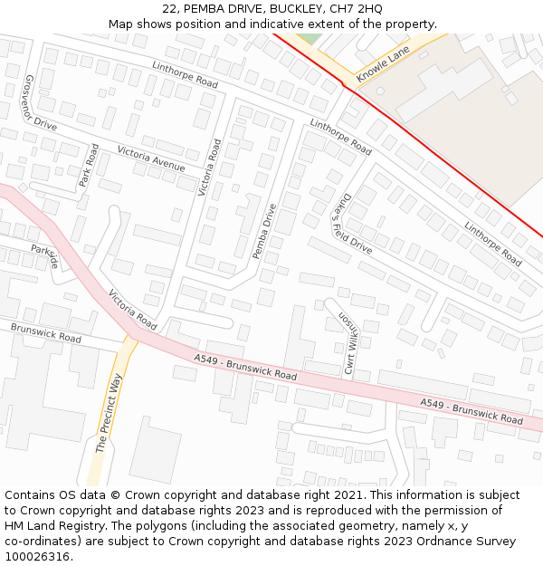 22, PEMBA DRIVE, BUCKLEY, CH7 2HQ: Location map and indicative extent of plot