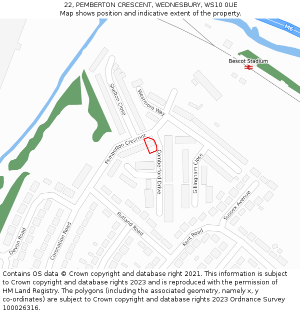 22, PEMBERTON CRESCENT, WEDNESBURY, WS10 0UE: Location map and indicative extent of plot