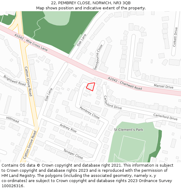 22, PEMBREY CLOSE, NORWICH, NR3 3QB: Location map and indicative extent of plot