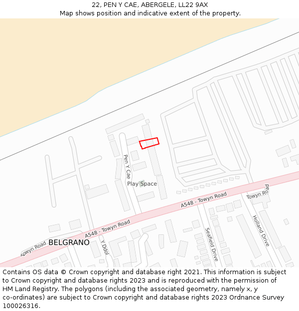 22, PEN Y CAE, ABERGELE, LL22 9AX: Location map and indicative extent of plot