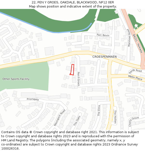 22, PEN Y GROES, OAKDALE, BLACKWOOD, NP12 0ER: Location map and indicative extent of plot