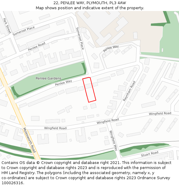 22, PENLEE WAY, PLYMOUTH, PL3 4AW: Location map and indicative extent of plot