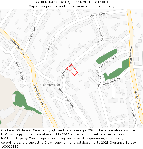 22, PENNYACRE ROAD, TEIGNMOUTH, TQ14 8LB: Location map and indicative extent of plot