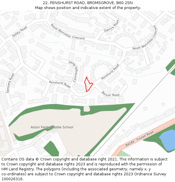 22, PENSHURST ROAD, BROMSGROVE, B60 2SN: Location map and indicative extent of plot