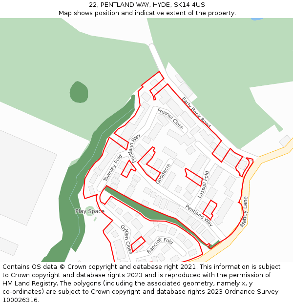 22, PENTLAND WAY, HYDE, SK14 4US: Location map and indicative extent of plot