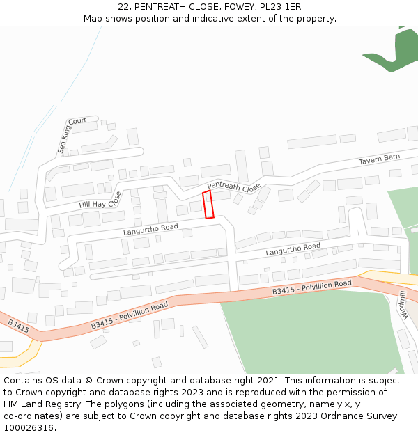 22, PENTREATH CLOSE, FOWEY, PL23 1ER: Location map and indicative extent of plot